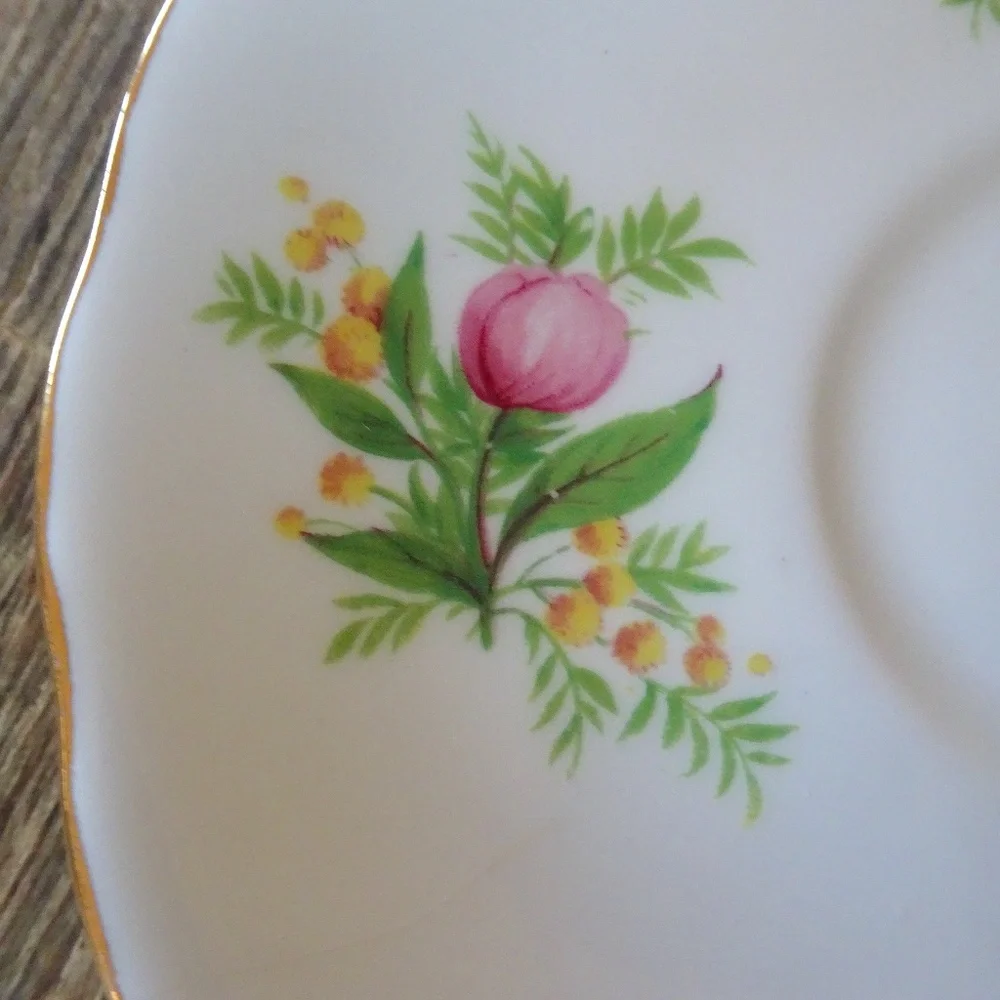 Vintage Royal Vale Bone China Cottagecore Pink Floral Tea Saucer Made in England